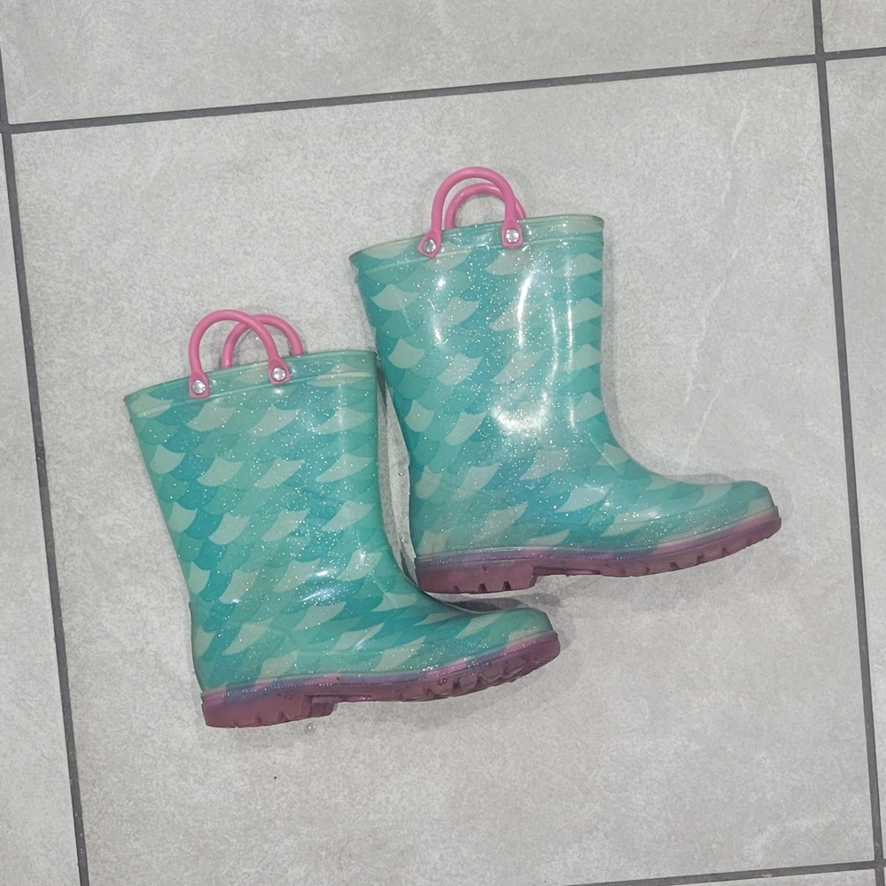 Kids' Green and Pink Rain Boots